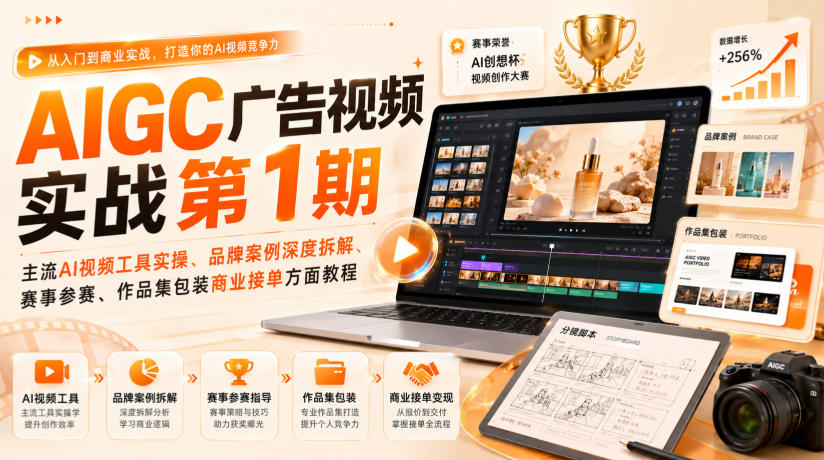 93e06efef3453aa61cbfc73a882a8fb6.jpeg AIGC广告视频实战第1期,主流AI视频工具实操、品牌案例深度拆解、赛事参赛、作品集包装商业接单方面教程