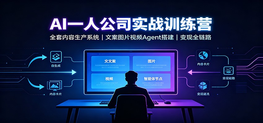 AI创作一人公司实战训练营：全套内容生产系统，文案图片视频Agent搭建变现全链路网赚项目-副业赚钱-互联网创业-资源整合老八网赚资源