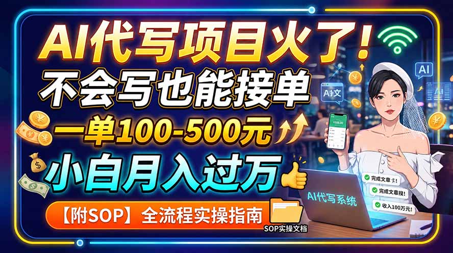 AI代写项目火了！不会写也能接单，一单100-500元，小白月入过万【附SOP】网赚项目-副业赚钱-互联网创业-资源整合老八网赚资源