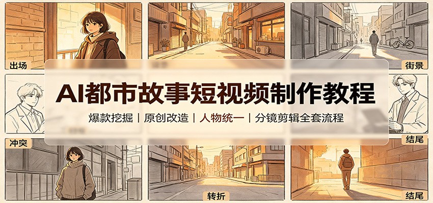 AI都市故事短视频制作教程：爆款挖掘原创改造，人物统一分镜剪辑全套流程网赚项目-副业赚钱-互联网创业-资源整合老八网赚资源