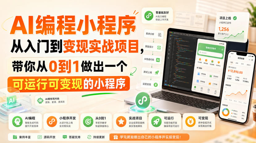 AI编程小程序从入门到变现实战项目，带你从0到1做出一个可运行可变现的小程序网赚项目-副业赚钱-互联网创业-资源整合老八网赚资源