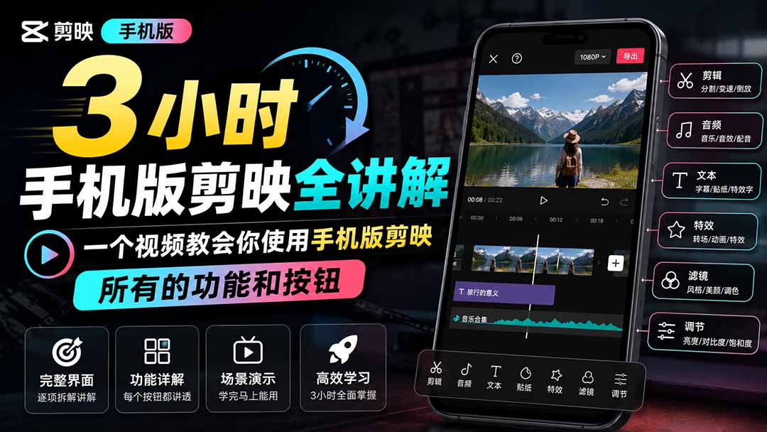 3小时手机版剪映全讲解，一个视频教会你使用手机版剪映，所有的功能和按钮网赚项目-副业赚钱-互联网创业-资源整合老八网赚资源
