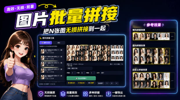 932b714c9344886e2be7dd3fc2935ef8.jpeg 图片批量拼接,把N张图无损拼接到一起,支持横向、竖向、自定义等功能