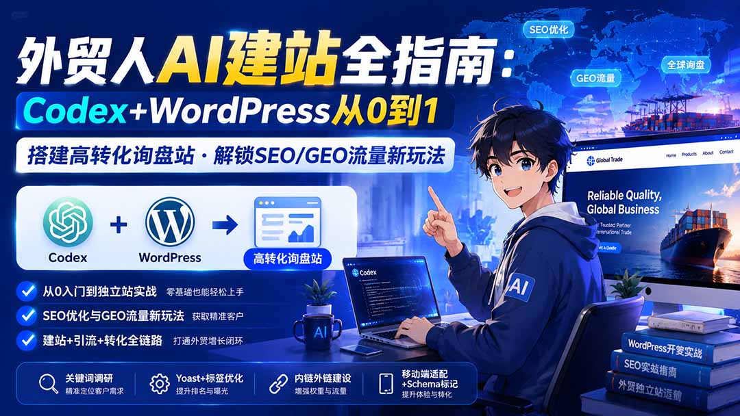 bf539b76f952395f1d67c12ee5e4690e.jpeg 外贸人AI建站全指南:Codex+WordPress从0到1·搭建高转化询盘站·解锁SEO/GEO流量新玩法-更新8月
