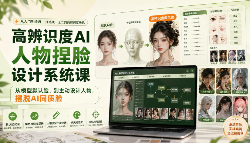 高辨识度AI人物捏脸设计系统课，从模型默认脸，到主动设计人物，摆脱AI同质脸网赚项目-副业赚钱-互联网创业-资源整合老八网赚资源