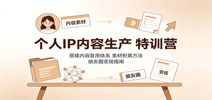 个人IP内容生产特训营：搭建内容复用体系，素材积累方法，朋友圈变现指南网赚项目-副业赚钱-互联网创业-资源整合老八网赚资源