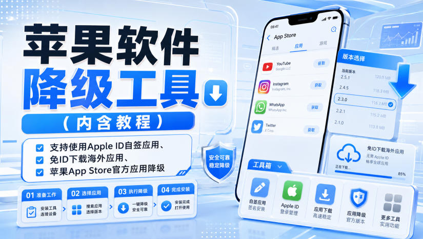 苹果软件降级工具(内含教程)，支持使用Apple ID自签应用、免ID下载海外应用、苹果App Store官方应用降级等网赚项目-副业赚钱-互联网创业-资源整合老八网赚资源