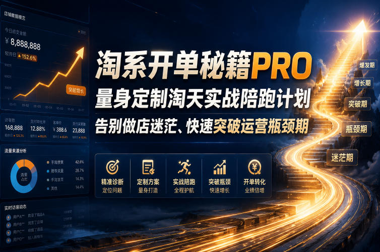 淘系开单秘籍PRO，量身定制淘天实战陪跑计划，告别做店迷茫、快速突破运营瓶颈期(更新260823)网赚项目-副业赚钱-互联网创业-资源整合老八网赚资源