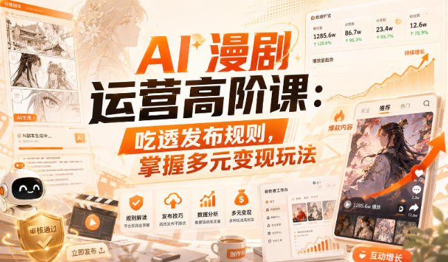 AI漫剧运营高阶课：吃透发布规则，掌握多元变现玩法网赚项目-副业赚钱-互联网创业-资源整合老八网赚资源