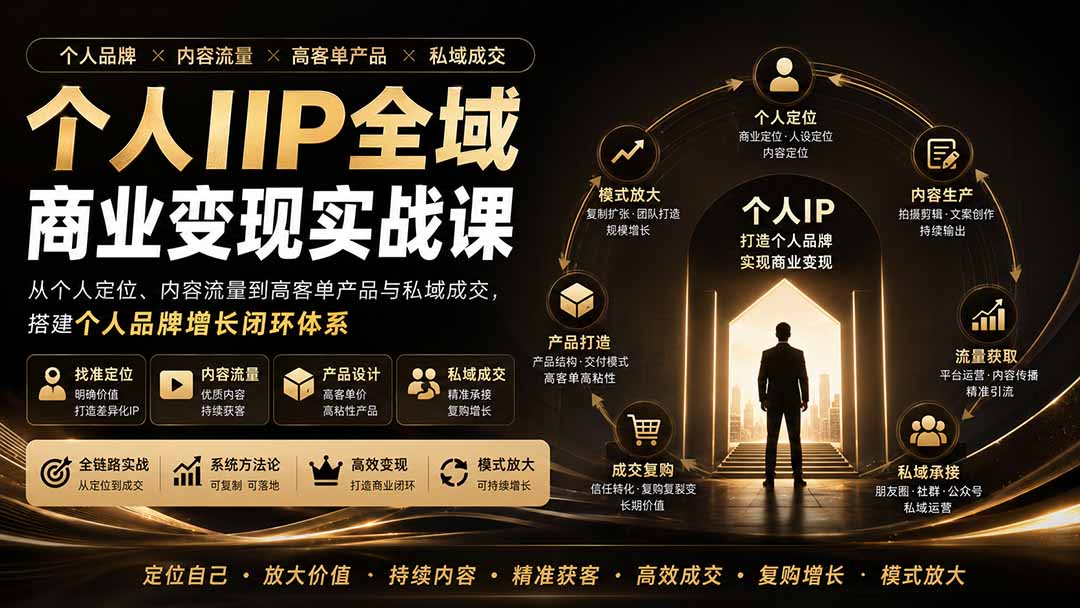个人IP全域商业变现实战课 (无水印网赚项目-副业赚钱-互联网创业-资源整合老八网赚资源