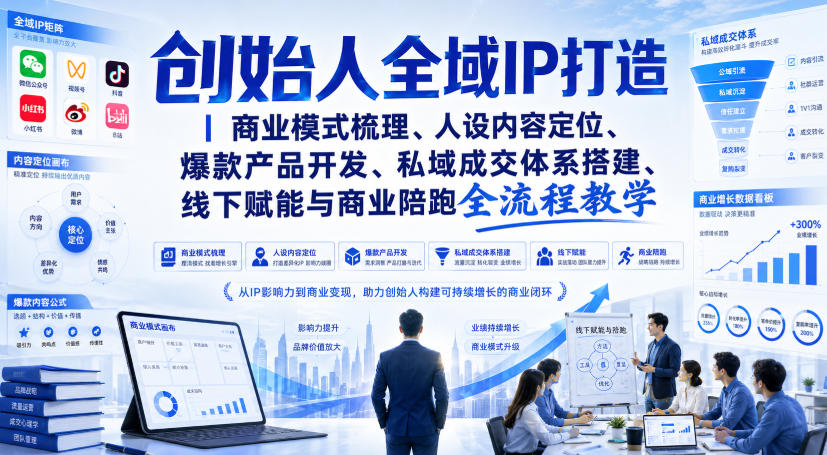 c555a1d9a23459e8651261fe0469c748.jpeg 创始人全域IP打造|商业模式梳理、人设内容定位、爆款产品开发、私域成交体系搭建、线下赋能与商业陪跑全流程教学