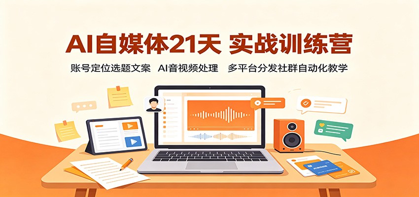AI自媒体21天实战训练营：账号定位选题文案，AI音视频处理，多平台分发社群自动化教学网赚项目-副业赚钱-互联网创业-资源整合老八网赚资源