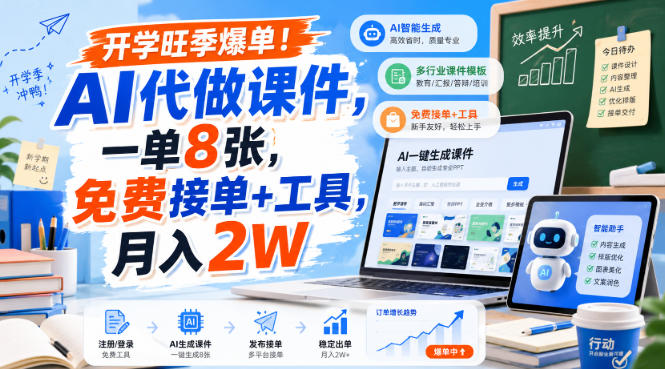 071c40961a26a92f33d0c3f46604a1d9.jpeg 开学旺季爆单!AI代做课件,一单8张,免费接单+工具,月入2W【揭秘】