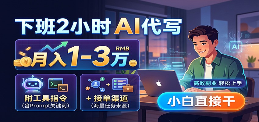 下班2小时AI代写，月入1-3万，附工具指令+接单渠道，小白直接干网赚项目-副业赚钱-互联网创业-资源整合老八网赚资源