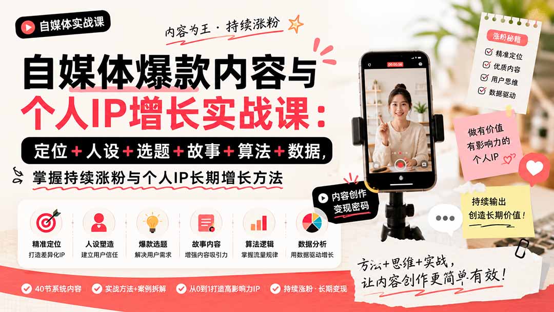 5e6c6e1924b9e75669c75aaca95123ee.jpeg 自媒体爆款内容与个人IP增长实战课:定位+人设+选题+故事+算法+数据,掌握持续涨粉与个人IP长期增长方法
