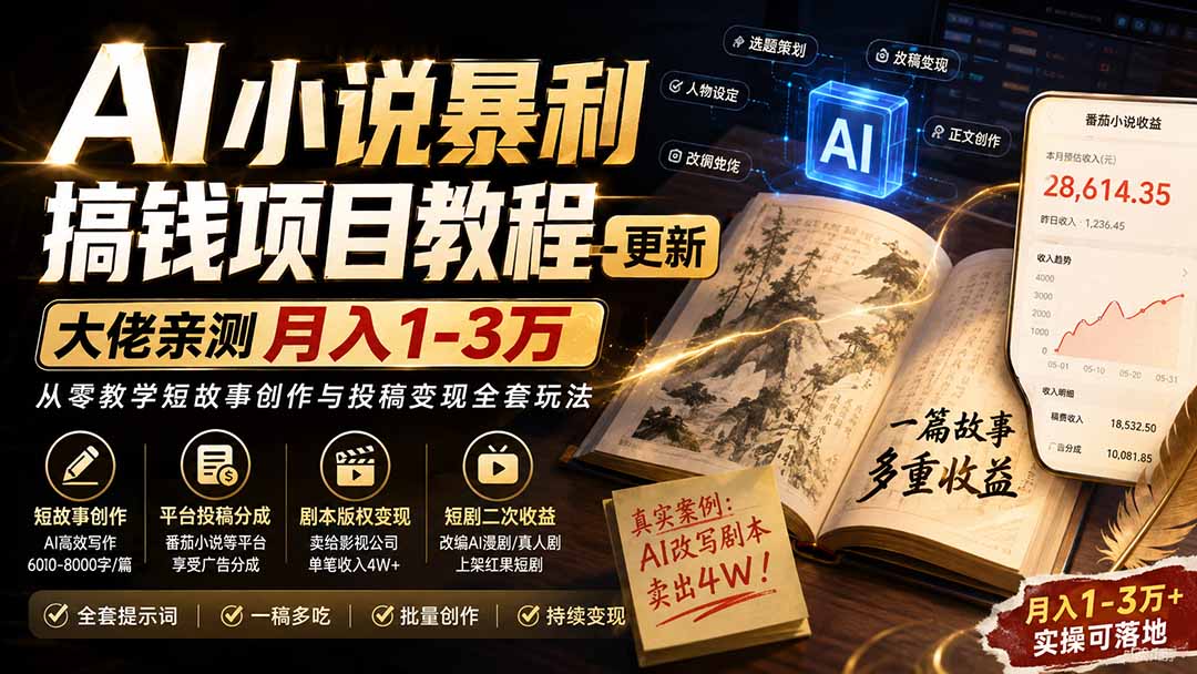 82dc40fad780336cae8c90c148b6a0e8.jpeg AI小说暴利搞钱项目教程-更新,大佬亲测月入1-3万,从零教学短故事创作与投稿变现全套玩法