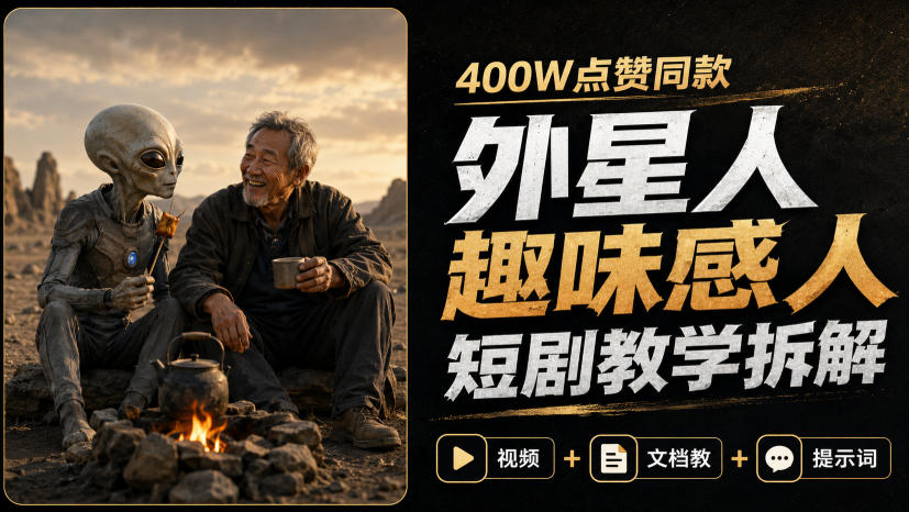 e2e1cb9047e8f207c7e6e4f8725d5519.jpeg 400W点赞同款外星人趣味感人短剧教学拆解,视频+文档教+提示词