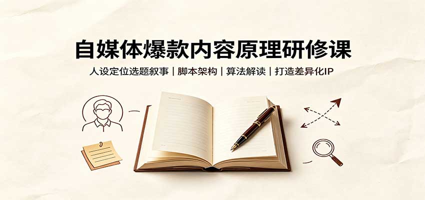 自媒体爆款内容原理研修课：人设定位选题叙事，脚本架构，算法解读打造差异化IP网赚项目-副业赚钱-互联网创业-资源整合老八网赚资源