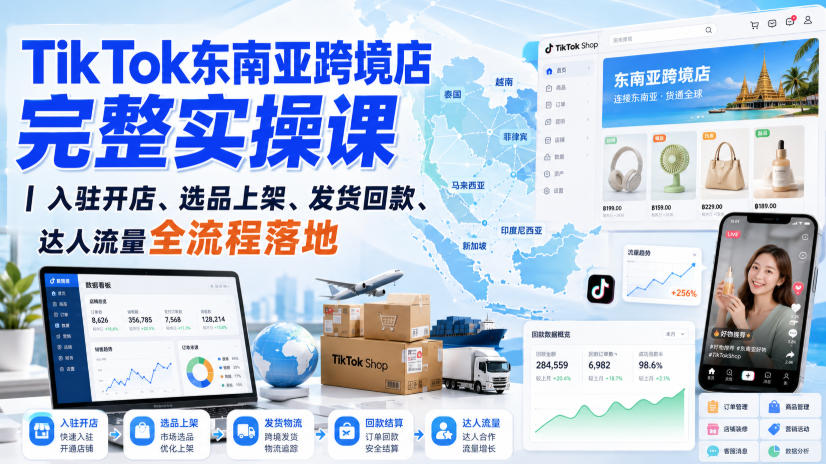 TikTok东南亚跨境店完整实操课｜入驻开店、选品上架、发货回款、达人流量全流程落地网赚项目-副业赚钱-互联网创业-资源整合老八网赚资源