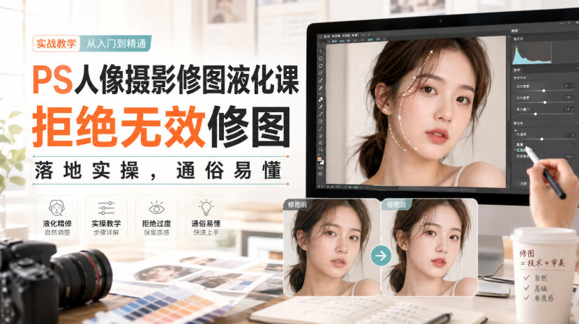 PS人像摄影修图液化课，拒绝无效修图，落地实操，通俗易懂网赚项目-副业赚钱-互联网创业-资源整合老八网赚资源