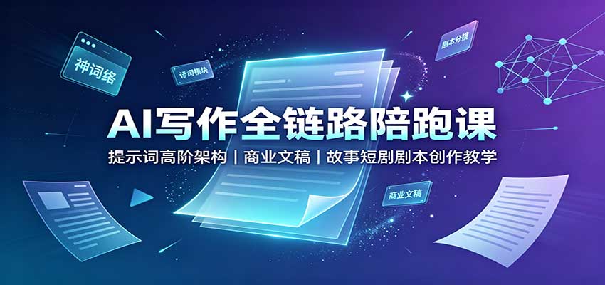 AI写作全链路陪跑课：提示词高阶架构，商业文稿，故事短剧剧本创作教学网赚项目-副业赚钱-互联网创业-资源整合老八网赚资源