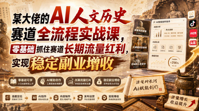 某大佬的AI人文历史赛道全流程实战课，零基础抓住赛道长期流量红利，实现稳定副业增收网赚项目-副业赚钱-互联网创业-资源整合老八网赚资源