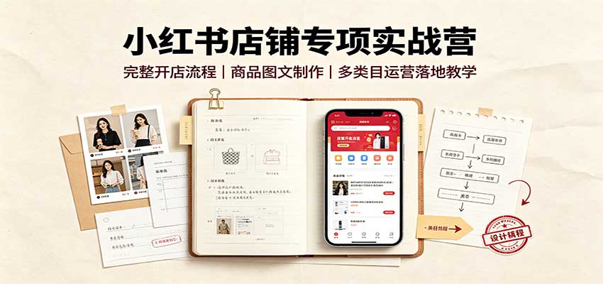 小红书店铺专项实战营：完整开店流程，商品图文制作，多类目运营落地教学网赚项目-副业赚钱-互联网创业-资源整合老八网赚资源