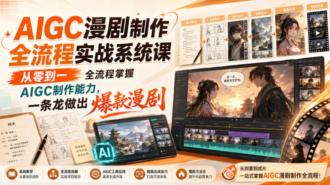 AIGC漫剧制作全流程实战系统课，从零到一全流程掌握AIGC制作能力，一条龙做出爆款漫剧网赚项目-副业赚钱-互联网创业-资源整合老八网赚资源
