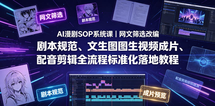 AI漫剧SOP系统课｜网文筛选改编、剧本规范、文生图图生视频成片、配音剪辑全流程标准化落地教程(更新0826)网赚项目-副业赚钱-互联网创业-资源整合老八网赚资源