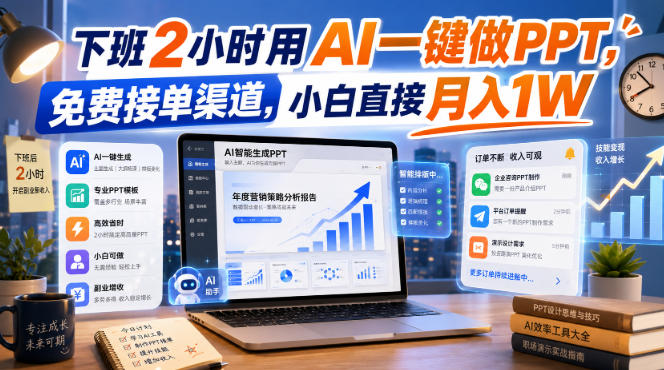 f935ac03209625ee3dc965100e2d6a5f.jpeg 下班2小时用AI一键做PPT,免费接单渠道,小白直接月入1W【揭秘】