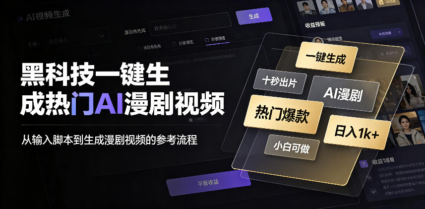 黑科技一键生成热门AI漫剧视频，十秒钟即可搞定，小白也能日入1k+【揭秘】网赚项目-副业赚钱-互联网创业-资源整合老八网赚资源