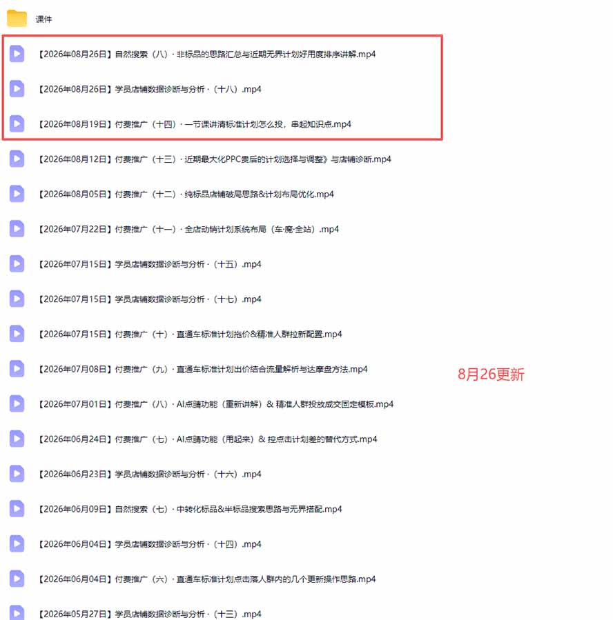 2026淘宝电商终局之战VIP课-更新：自然搜索+直通车+无界+精准人群，系统掌握测款动销与全店推广布局方法