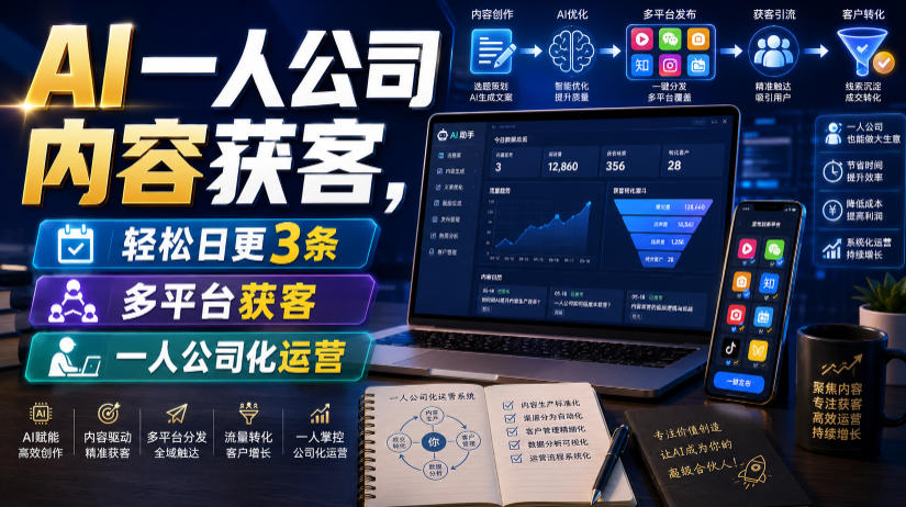 AI一人公司内容获客，轻松日更3条，多平台获客，一人公司化运营(更新0827)网赚项目-副业赚钱-互联网创业-资源整合老八网赚资源