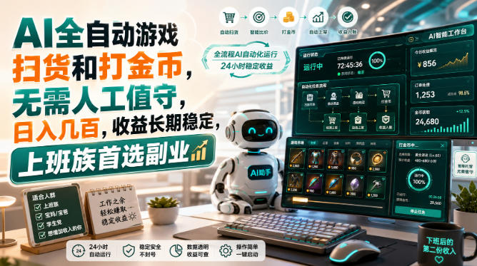 AI全自动游戏皮肤扫货和打金币，日入几百，内部方法大揭秘，0门槛！网赚项目-副业赚钱-互联网创业-资源整合老八网赚资源