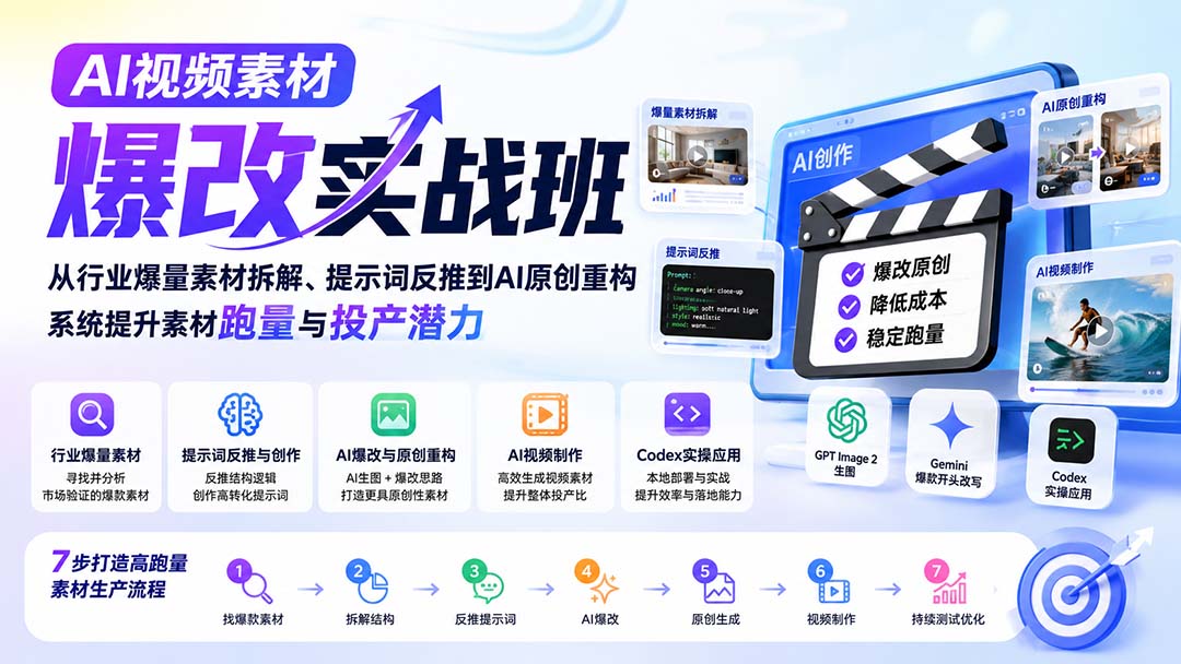 AI视频素材爆改实战班-更新8月：从行业爆量素材拆解、提示词反推到AI原创重构，系统提升素材跑量与投产潜力网赚项目-副业赚钱-互联网创业-资源整合老八网赚资源