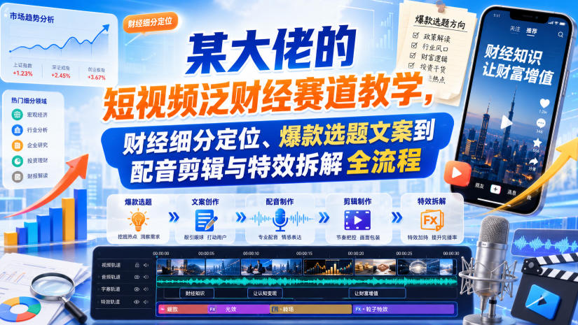 某大佬的短视频泛财经赛道教学，财经细分定位、爆款选题文案到配音剪辑与特效拆解全流程网赚项目-副业赚钱-互联网创业-资源整合老八网赚资源