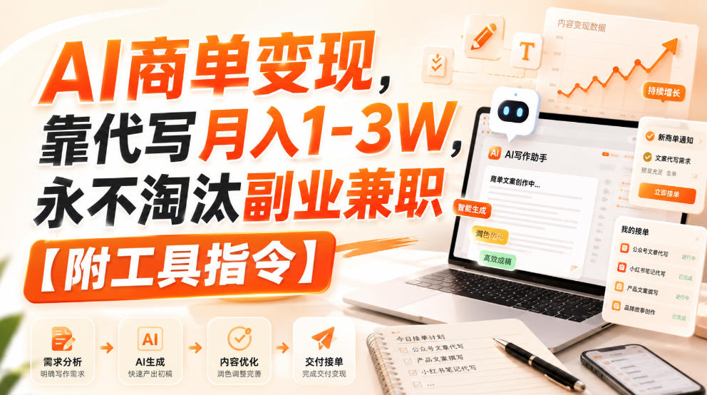 AI商单变现，靠代写月入1-3W，永不淘汰副业兼职【附工具指令】【揭秘】网赚项目-副业赚钱-互联网创业-资源整合老八网赚资源