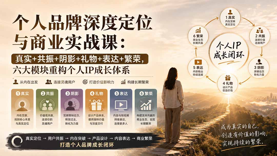 个人品牌深度定位与商业实战课：真实+共振+阴影+礼物+表达+繁荣，六大模块重构个人IP成长体系网赚项目-副业赚钱-互联网创业-资源整合老八网赚资源