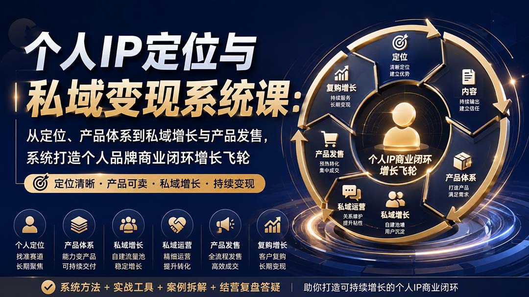 个人IP定位与私域变现系统课：从定位、产品体系到私域增长与产品发售，系统打造个人品牌商业闭环增长飞轮网赚项目-副业赚钱-互联网创业-资源整合老八网赚资源