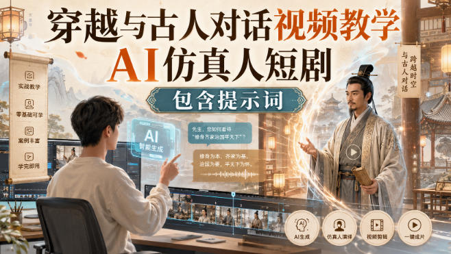 穿越与古人对话视频教学，AI仿真人短剧，包含提示词网赚项目-副业赚钱-互联网创业-资源整合老八网赚资源