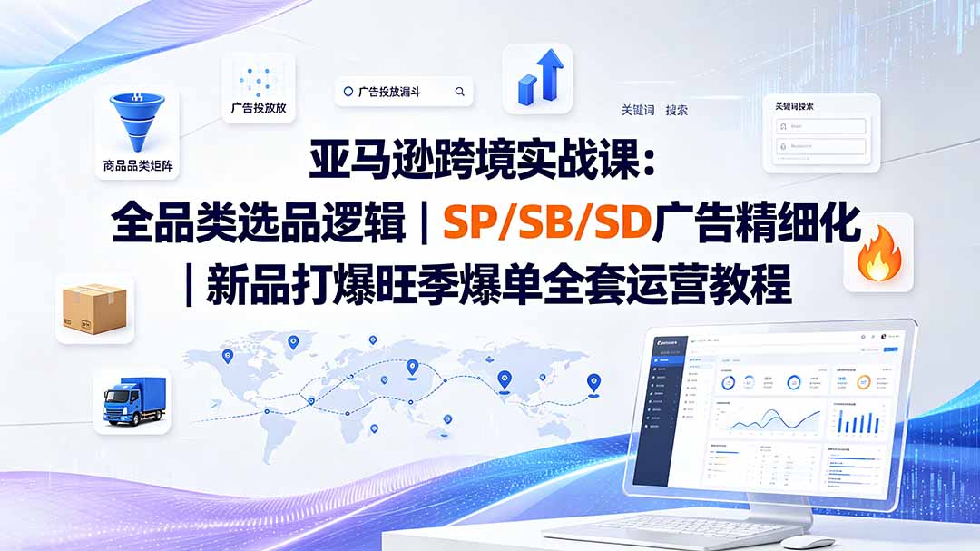 亚马逊跨境实战课-更新8月：全品类选品逻辑｜SP/SB/SD广告精细化｜新品打爆旺季爆单全套运营教程网赚项目-副业赚钱-互联网创业-资源整合老八网赚资源