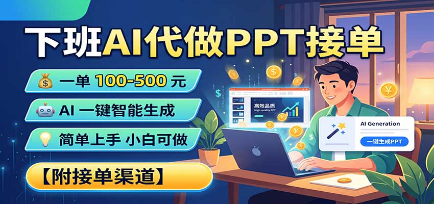 下班AI代做PPT接单,一单100-500,AI一键生成,小白也能做,附接单渠道网赚项目-副业赚钱-互联网创业-资源整合老八网赚资源