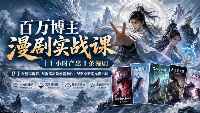 百万博主漫剧实战课｜1小时产出1条漫剧，0‑1全流程拆解，掌握高质量漫剧制作，配套全套实操提示词网赚项目-副业赚钱-互联网创业-资源整合老八网赚资源