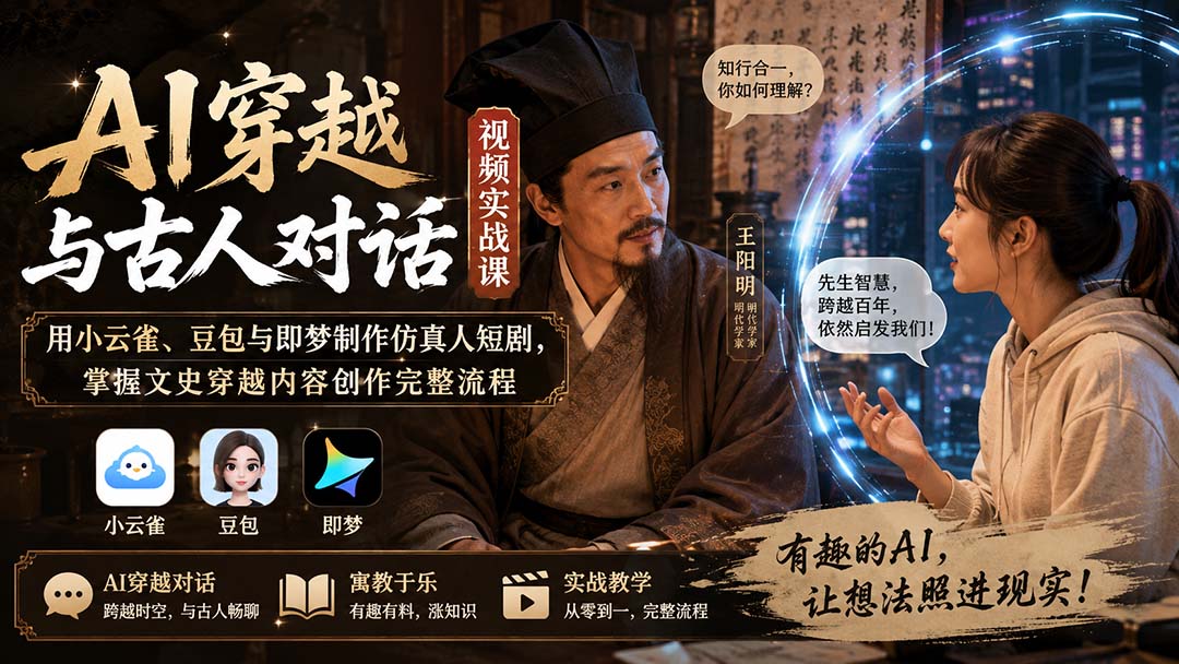 AI穿越与古人对话视频实战课：用小云雀、豆包与即梦制作仿真人短剧，掌握文史穿越内容创作完整流程网赚项目-副业赚钱-互联网创业-资源整合老八网赚资源