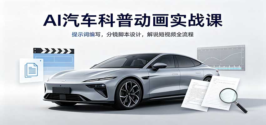 AI汽车科普动画实战课：提示词编写，分镜脚本设计，解说短视频全流程网赚项目-副业赚钱-互联网创业-资源整合老八网赚资源