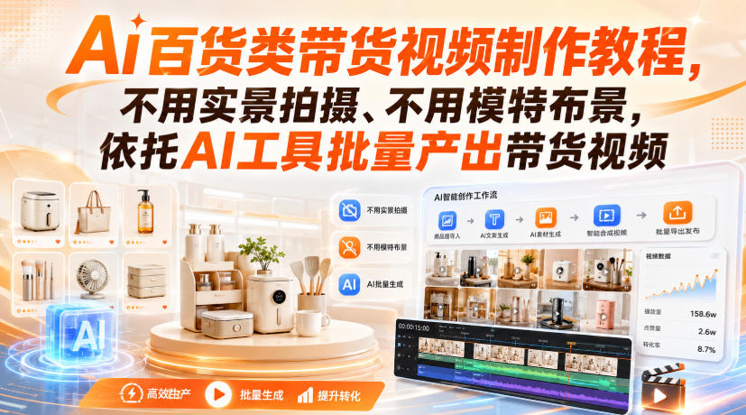 Ai百货类带货视频制作教程，不用实景拍摄、不用模特布景，依托AI工具批量产出带货视频网赚项目-副业赚钱-互联网创业-资源整合老八网赚资源
