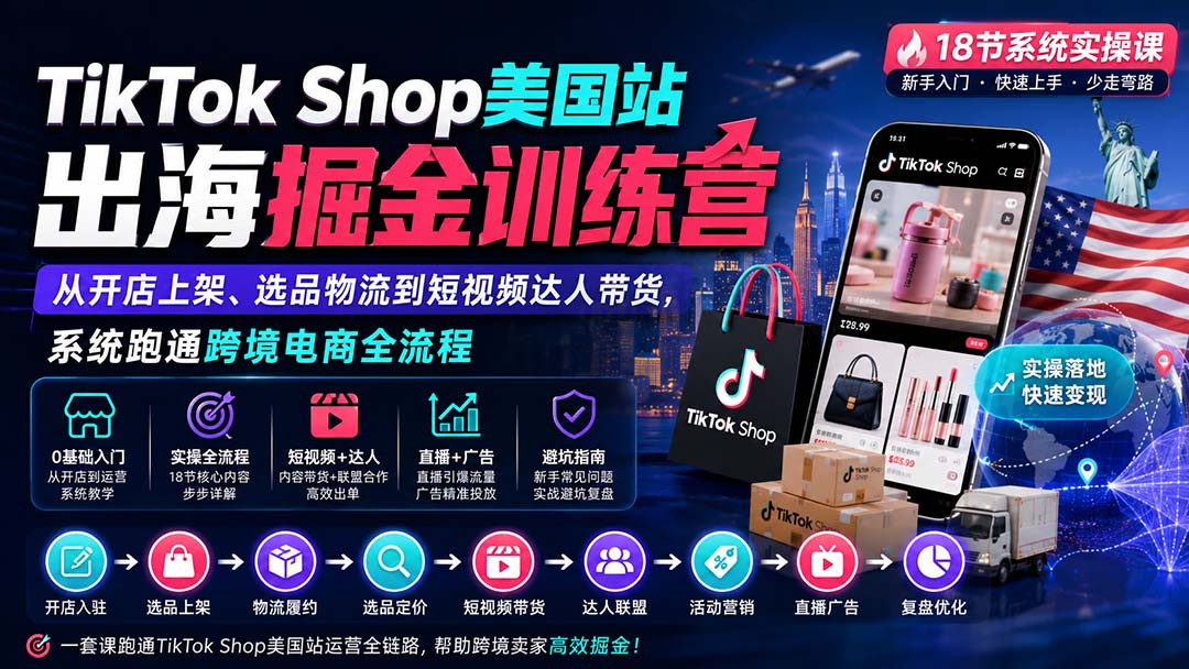 5529d50ff8ed805b31c4dc4aace49ad0.jpeg TikTok Shop美国站出海掘金训练营:从开店上架、选品物流到短视频达人带货,系统跑通跨境电商全流程