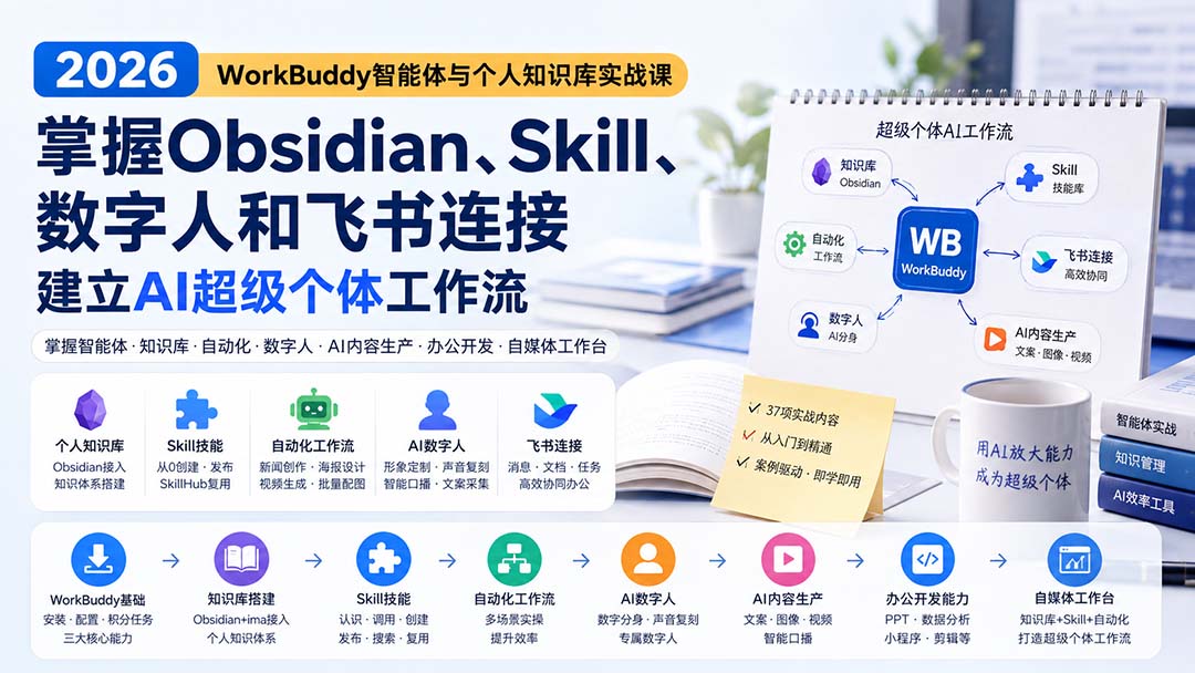 55bd68726b72f2da7cb132ff01c3d1e5.jpeg 2026 WorkBuddy智能体与个人知识库实战课:掌握Obsidian、Skill、数字人和飞书连接,建立AI超级个体工作流