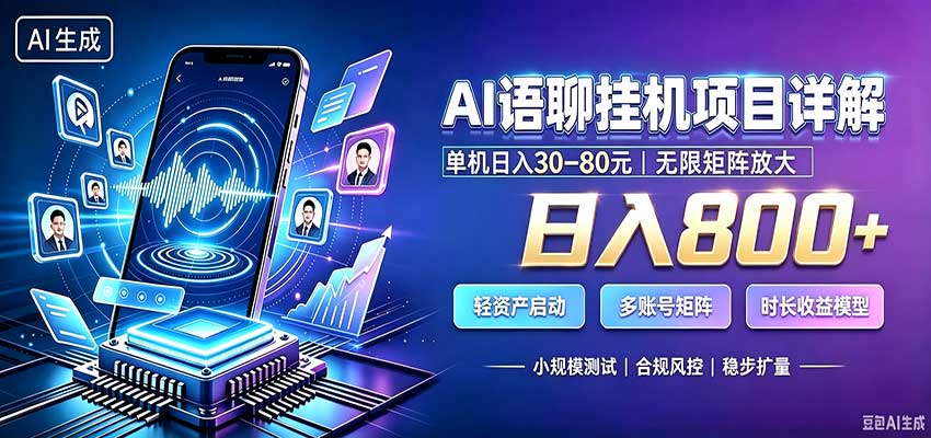 AI语聊挂机，日入800+，适用个人副业，工作室矩阵操作网赚项目-副业赚钱-互联网创业-资源整合老八网赚资源