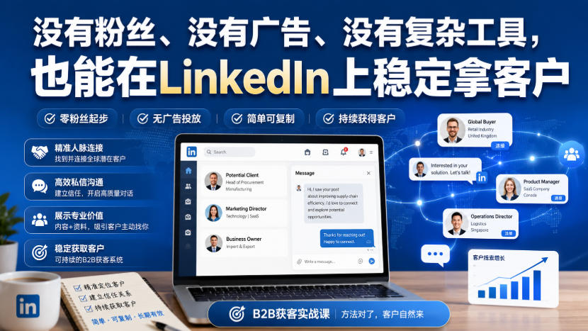 139902729511112d2c78e184989cb2e4.jpeg 没有粉丝、没有广告、没有复杂工具,也能在LinkedIn上稳定拿客户【原创双语字幕】